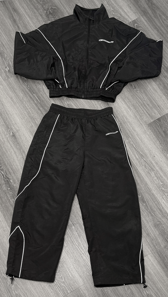 Black Piping Boxy Zip Up Jacket